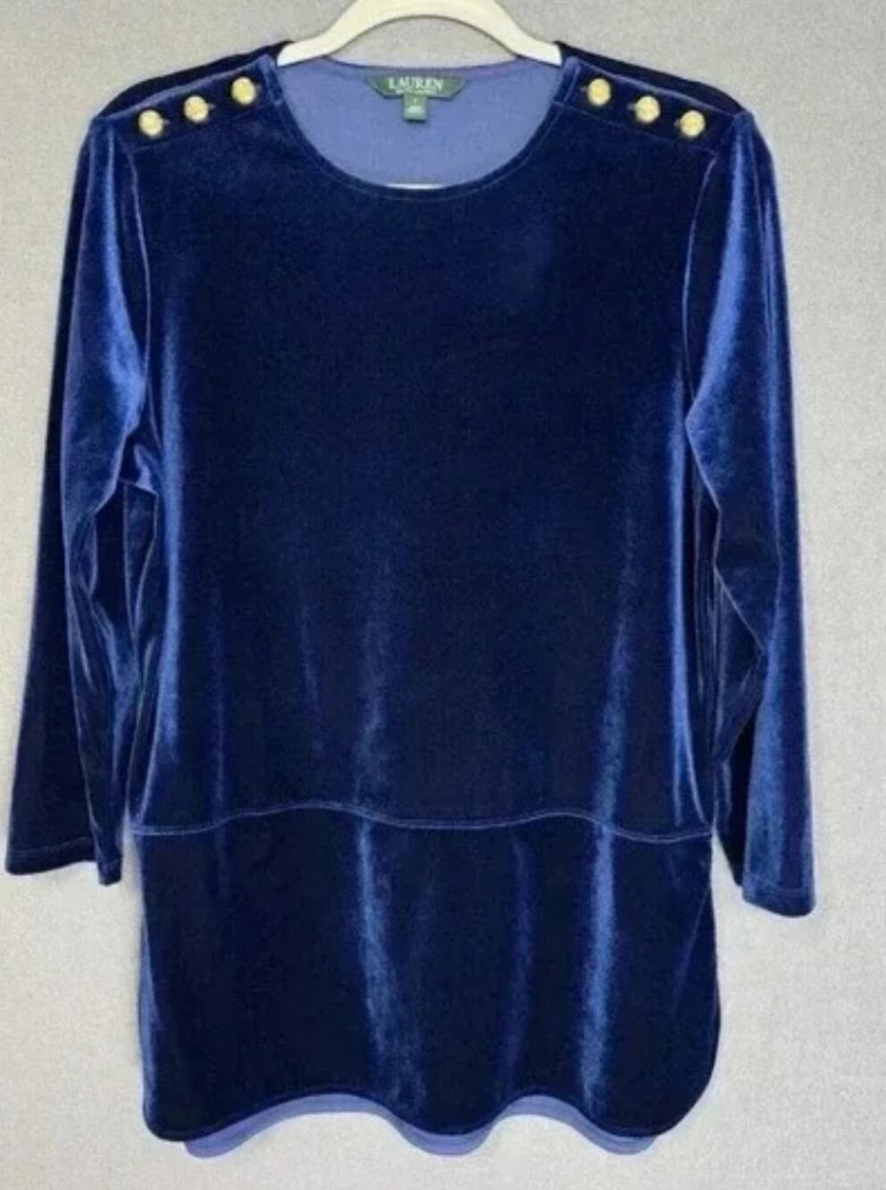 Lauren Ralph Lauren Velvet Blue Top Gold Button  1X